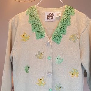 Storybook Knits Beige Sweater w/Frog Design